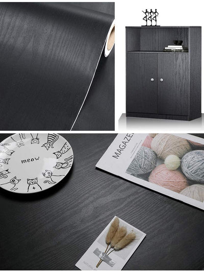 Black Wallpaper - Wood Peel and Stick Wallpaper – Black Wood Self-Adhesive & Removable Wall paper for Countertop Furniture Kitchen Wall, Countertop Contact Paper, Easy to Clean, 17.7” × 118” Vinyl