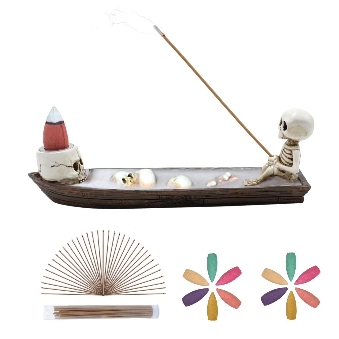 Incense Burner, backflow Incense Burner,Skeleton Ship Incense Holder,Hand-Carved Decorations,Cool Room Decorations, Awesome and Ideal Gifts, Brown