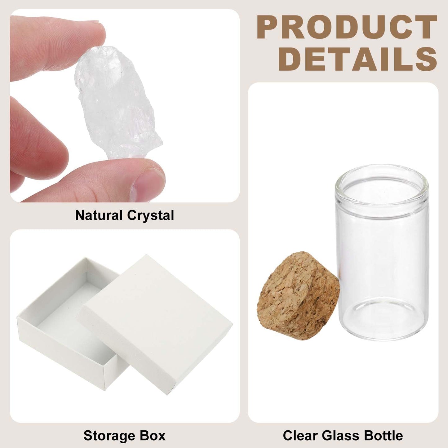 uxcell 2Pcs Crystal Gemstone Bottles, Natural Crystal Stone Bulk with Glass Display Jar Mini Stuff Collectible Adornments for Home Office Centerpiece Collection Gift, White/Purple
