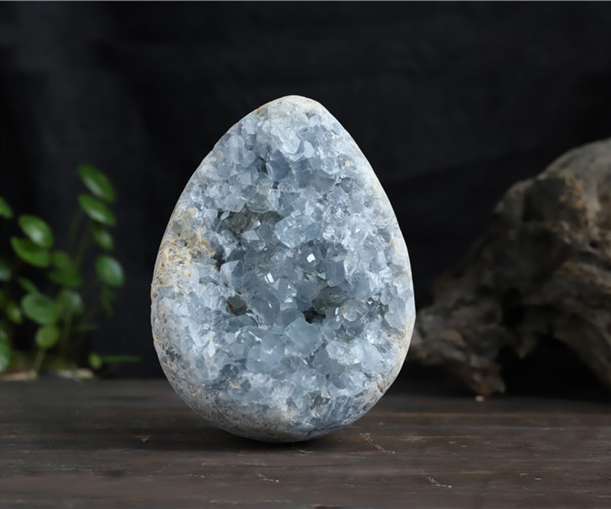 MOGEMT Raw Blue Celestite Crystal Geode Natural Healing Crystal Cluster Large Irregular Celestine Stone Home Decor 2-3 Lbs