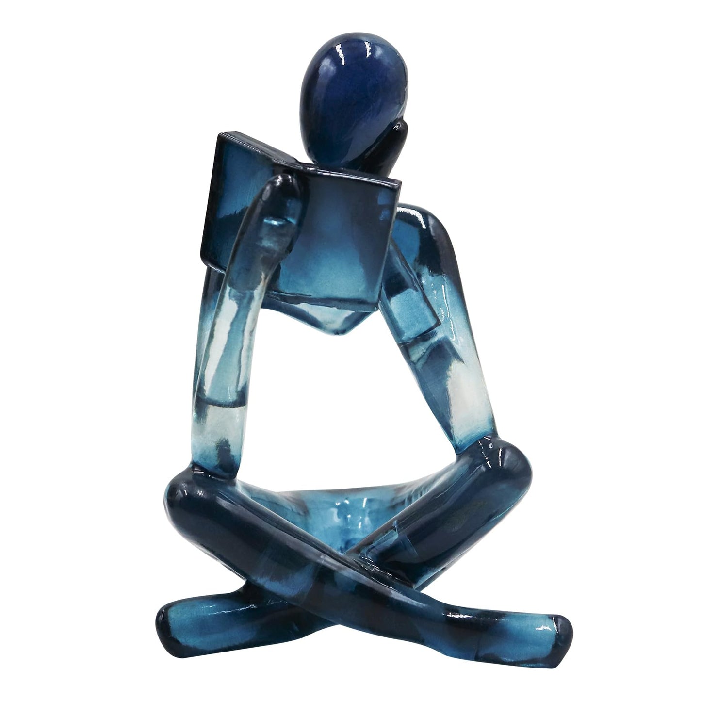 Reading Women Statue, Translucent Blue Resin Thinker Sculptures, Abstract Art Ornament, Modern Aesthetic Figurine Decoration for Home Living Room Bedroom Office Shelf Table Desk Bookshelf Decor