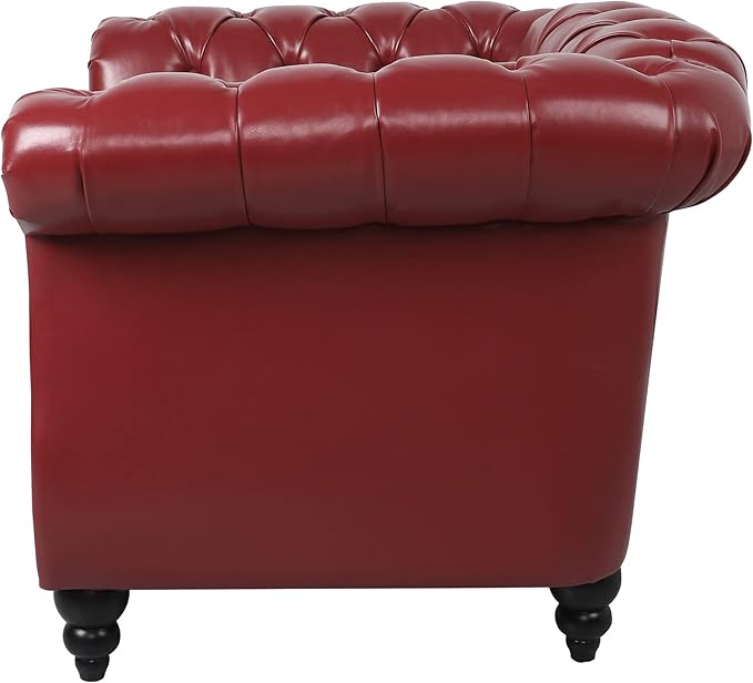 LEVNARY Leather Upholstered Armchair, Mid-Century Modern Single Sofa Chair