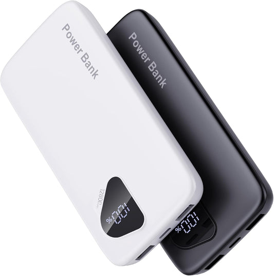 2025 2-Pack 12800mAh Portable Charger with Built in Cables, Travel Essential Battery Pack, 4 Outputs 2 Inputs Slim Power Bank with Cord Wires for iPhone 16/15/14, Samsung Galaxy S23/22, Pixel etc