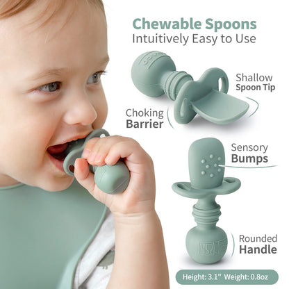 SAMiGO Silicone Baby Feeding Set, Baby Led Weaning Supplies, Suction Bowl Plate Bib Cup Self Feeding Spoons, Solid Food Eating Essentials, First Stage Utensils, 6+ Months