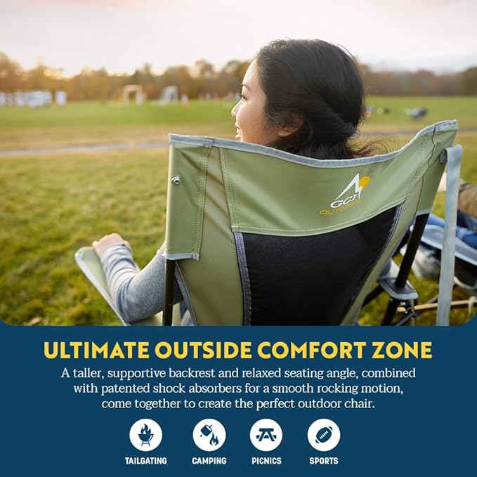 GCI Outdoor Comfort Pro Rocker Camping Chair | Portable Folding Rocking Chair with Durable Armrests & Drink Holder — Loden Green