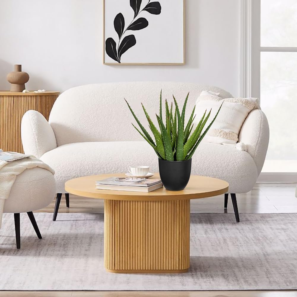 GnFlus Large Fake Succulent Aloe Vera Plants 16.5 Inch Artificial Succulents with Black Pot Faux Aloe Potted Plant for Desk Modern Home Office Bedroom Living Room Table Shelf Decor