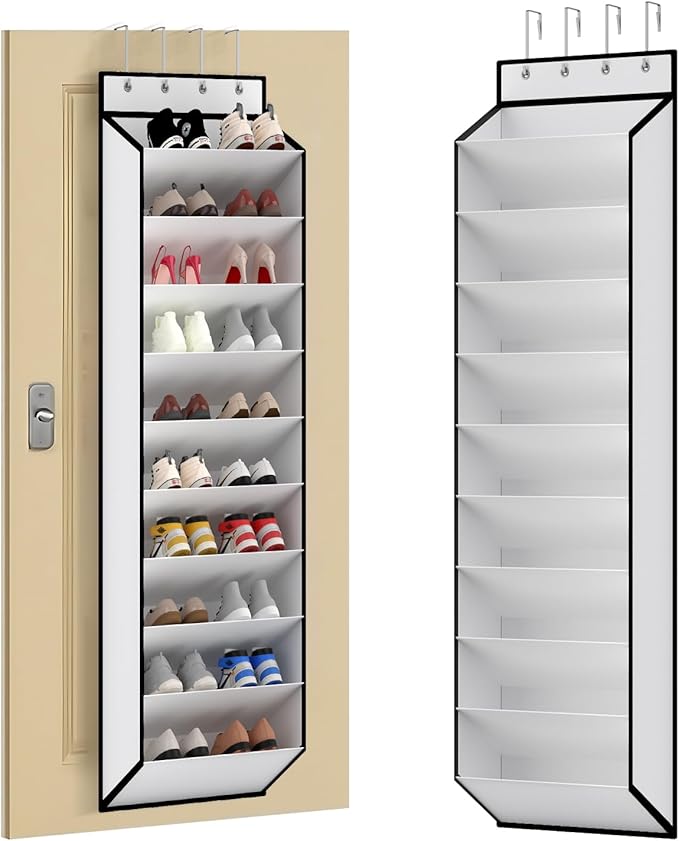 KEEPJOY 10 Tiers White Over Door Shoe Organizer Storage, Hanging Shoe Holder