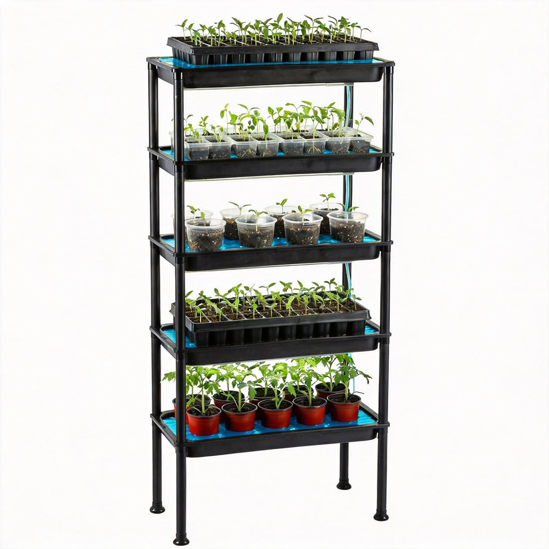 RooTrimmer 5-Tier Hydroponics Growing System, Plant Stand, Ebb and Flow Seedbeds, Siphoning Circulation Watering for Indoor/Greenhouse, Designed for Seed Starter Nursery Cell Trays, Plant Pots