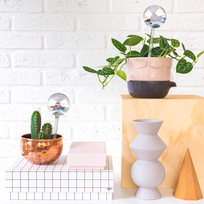 [2 PCS] Light Iridescent Rainbow Gradient Color Clear Glass Self-Watering System Spikes, Self Watering Globes, Self Watering Bulbs, Automatic Plant Waterer Bulbs