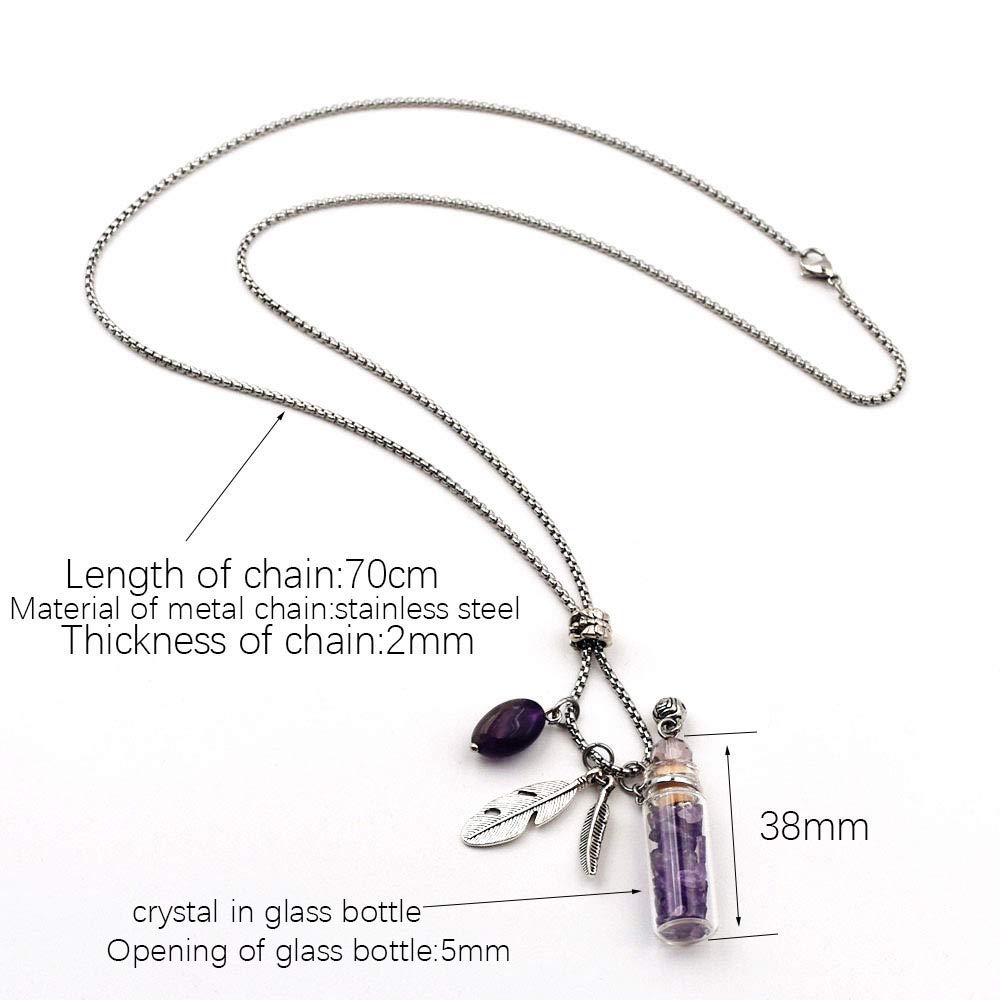 CoolDIY Aromatherapy Essential Oil Diffuser Necklace Stainless Steel Chain Pendant Necklace Perfume Diffuser Glass Vial with Crystal stone (Green)