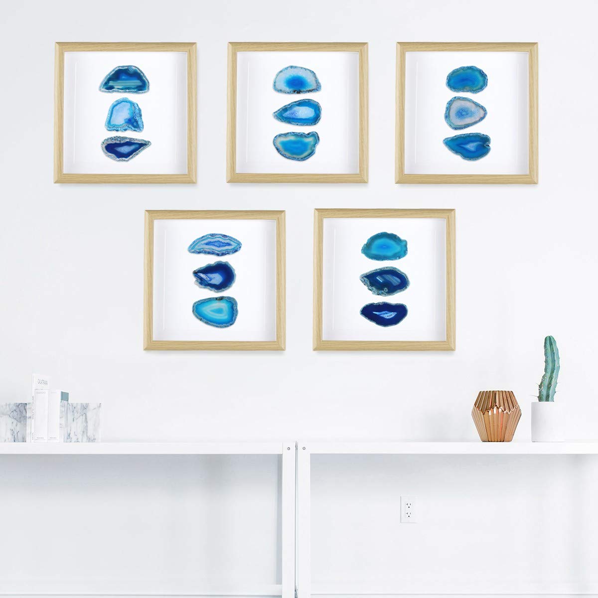 Rockcloud 8.8 inches Framed Agate Slice/Natural Agate Geode Gemstone Wall Decor Living Room Dorm Wedding Wall Art Table Top Display Home Decoration, Blue