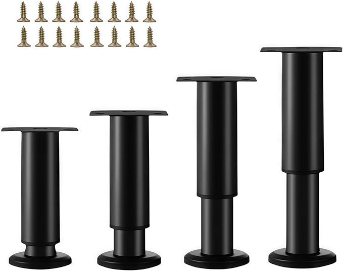 4PCS Adjustable 4.7-7.08 Inch Metal Furniture Legs Black Furniture Replacement