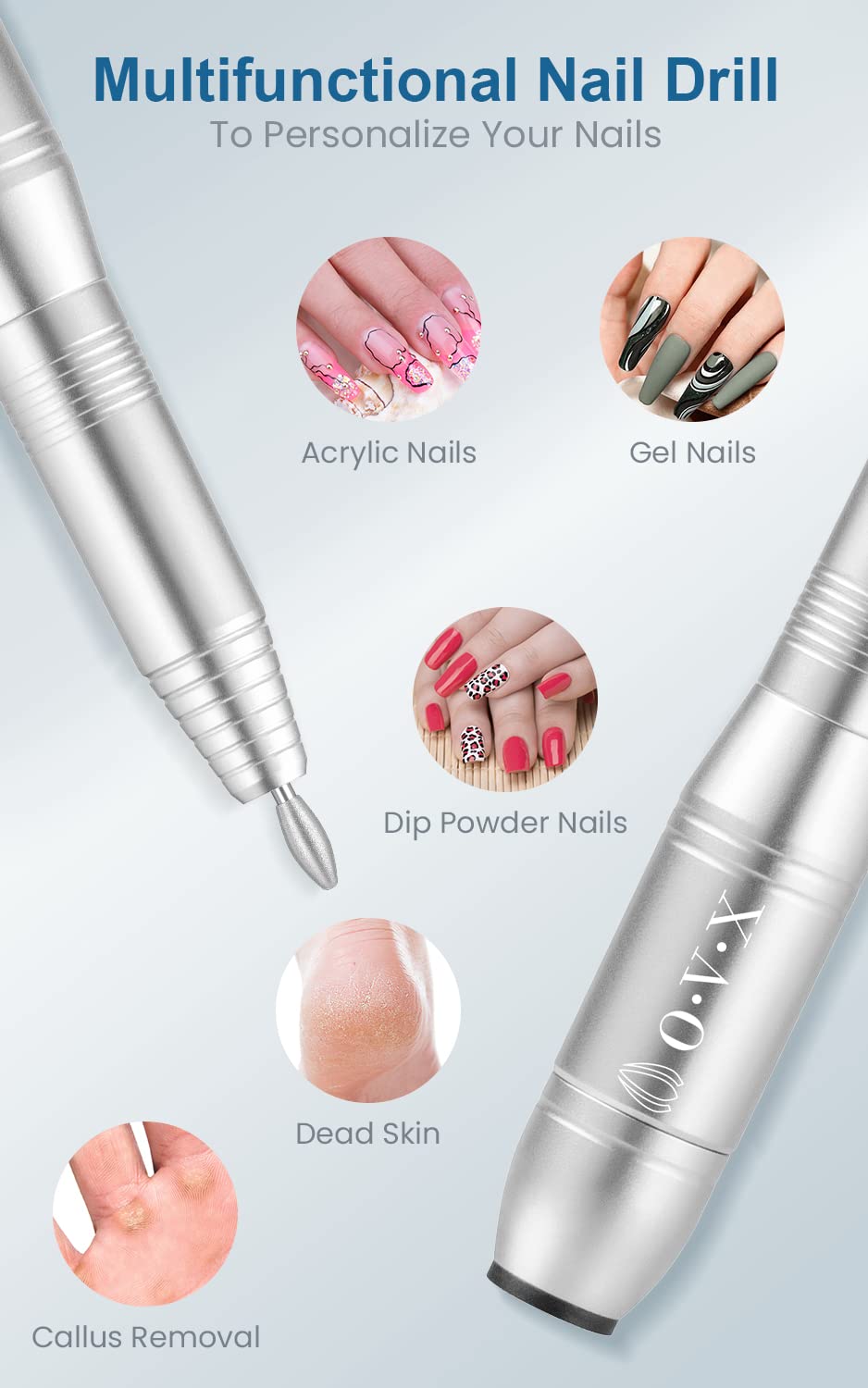 Portable Electric Nail Drill Machine, Professional 20000 RPM USB Manicure Pedicure Drills for Acrylic Nails Gel Polishing Shape Tools