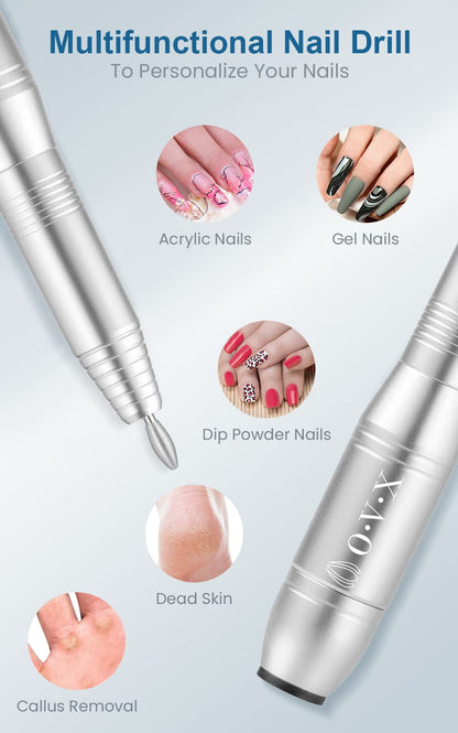 Portable Electric Nail Drill Machine, Professional 20000 RPM USB Manicure Pedicure Drills for Acrylic Nails Gel Polishing Shape Tools