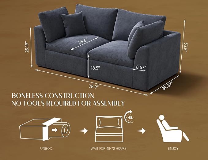 ohllob 78.9" Loveseat Sofa, Cloud Boneless Couches