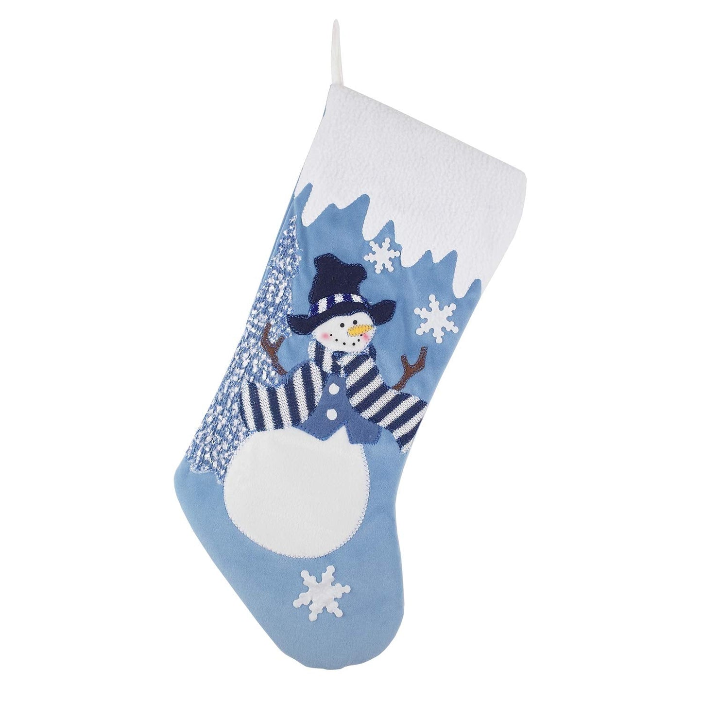 Etistta Classic 19 inch Blue Christmas Stockings Set of 3, Blue White Christmas Decor Velvet Applique Snow Stockings for Christmas Fireplace Decorations - Santa, Snowman