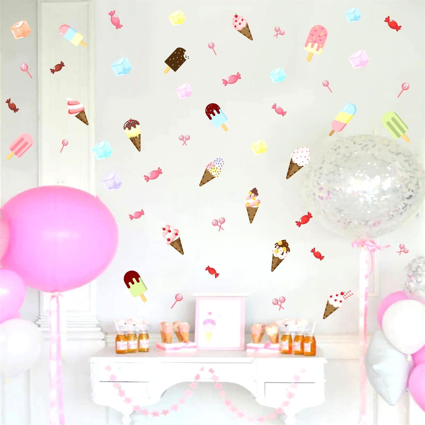 Barri Design Ice Cream Wall Decals Candy Wall Stickers Removable Summer Wall Decals Peel and Stick Ice Cream Cone Decal Cute Decal for Kids Room Bedroom Nursery Party Decoration
