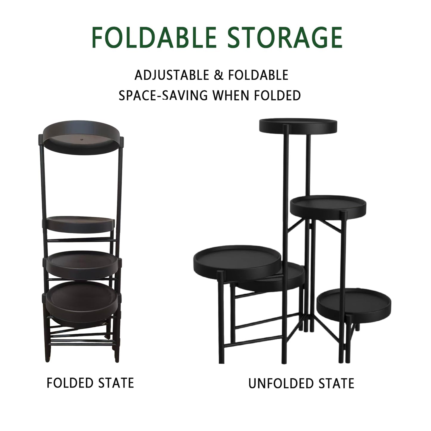 CNHZ FLOURISH Plant Stand Indoor Outdoor, 5 Tier Corner Plant Shelf, Folding Metal Plant Stand for Living Room Office Garden Patio Balcony Black