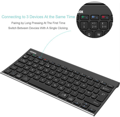 Arteck Bluetooth Keyboard, Stainless Steel Universal Portable Multi-Device Wireless Bluetooth Keyboard for iOS, Android, Windows iPad Tablet PC Smartphone