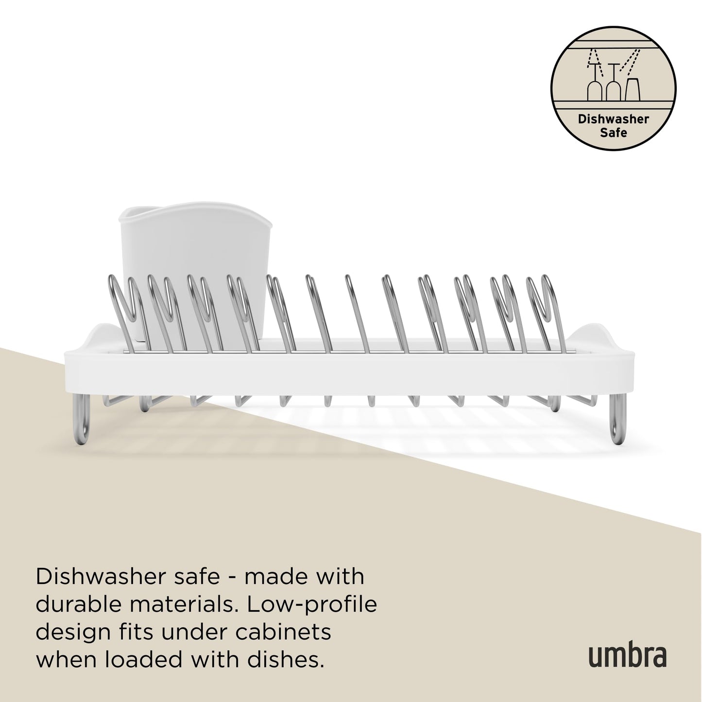 Umbra Sinkin Drying Rack – Dish Drainer Caddy with Removable Cutlery Holder Fits in Sink or on Counter top, Medium, White/Nickel Kitchen
