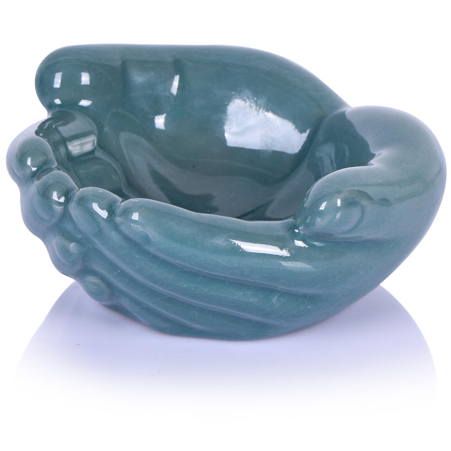 oliruim Ceramic Hands Bowl Dish Sculpture, Giving Hands Candy Holder for Succulent Planter, Crystal Rock Holder, Office, Keys Bowl for Entryway Table (Blue)
