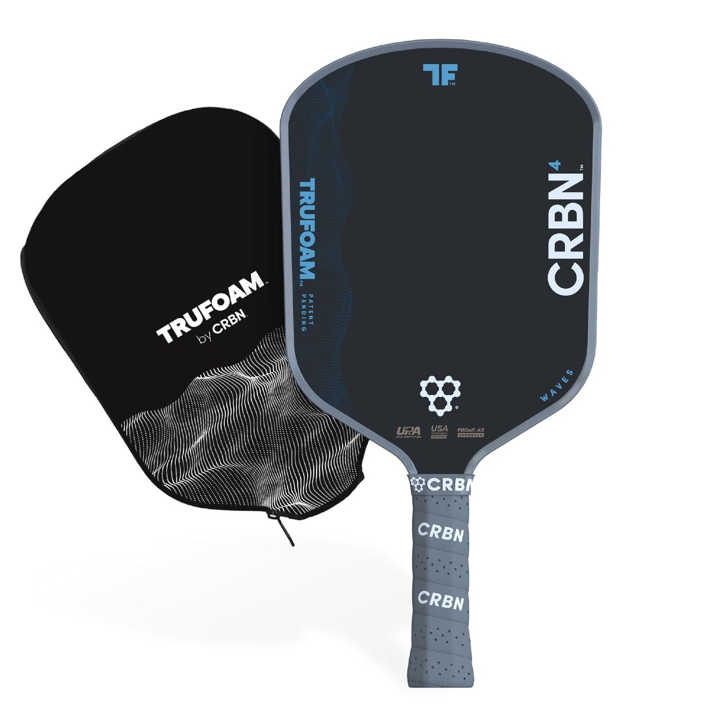 CRBN Pickleball - TruFoam Waves Paddle - Hybrid, Aerocurve - Carbon Fiber Pickleball Paddle - 100% Foam Core Designed for Maximum Power, 14mm