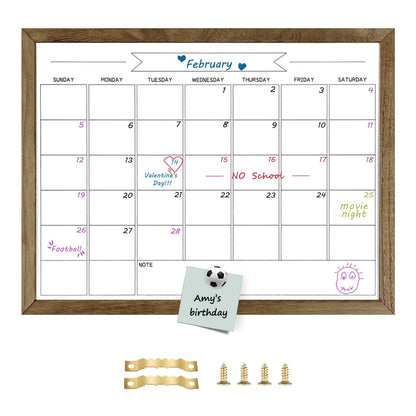 TORASO Dry Erase Monthly Calendar Board, Magnetic Surface Whiteboard for Wall, Office/School/Home, Solid Wood Frame Hanging Board & Planning Board, 13"x 17" (YL-RB-3343-B)