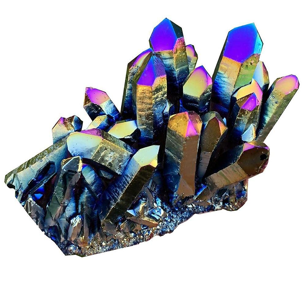 Phefop Rainbow Crystal Cluster Stone Rock Crystal Cluster Geode Specimen, Rough Polished and Electroplated with Random Shape for Home Decor (Pink)