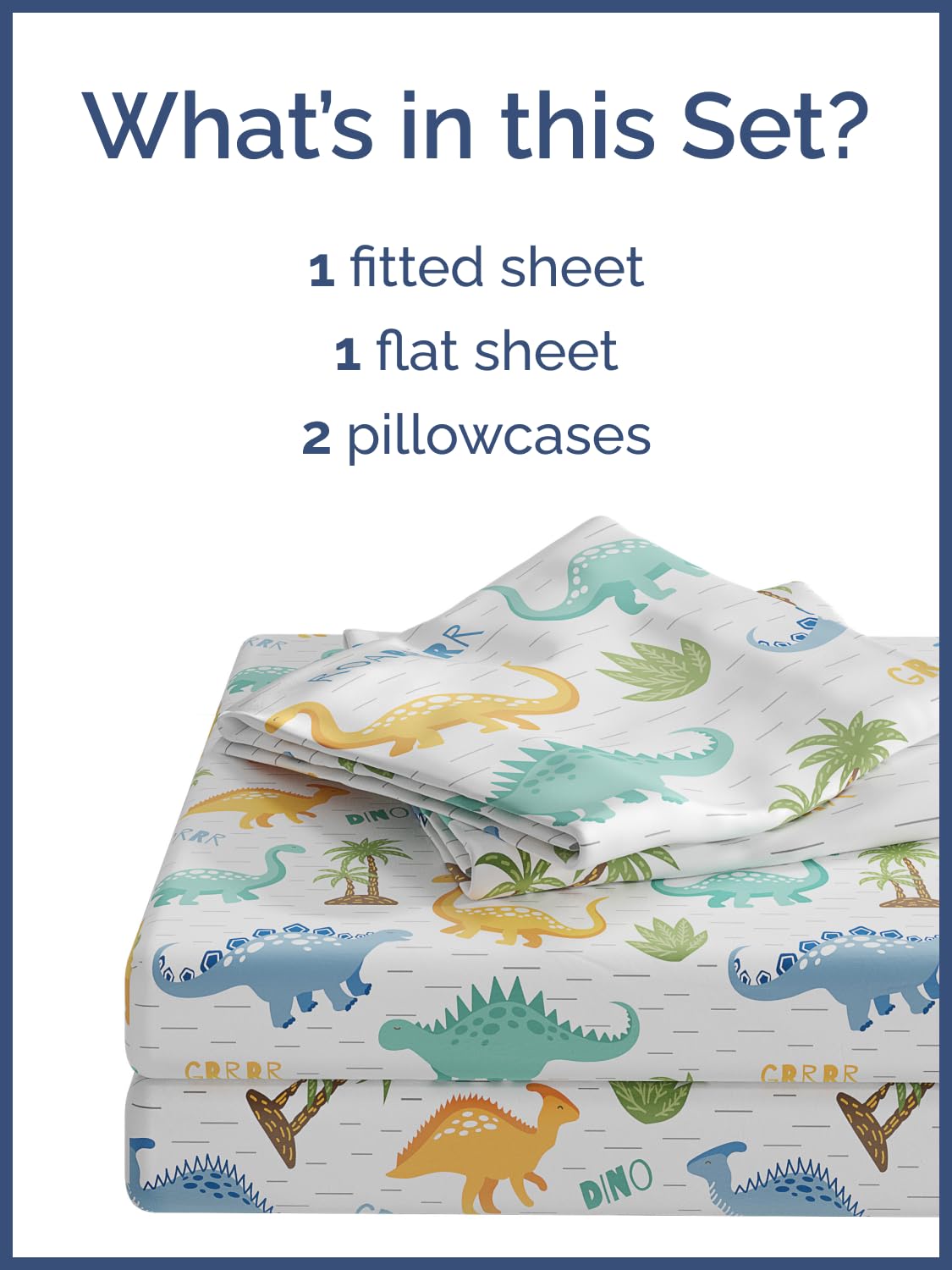 Kids Full Size Bed Sheet Set - 4 Piece Kids Loft Bed Sheets - Colorful Dinosaur Dino Print Bedding - Soft, Cute - Breathable & Machine Washable - Dino Pattern Bed Set for Boys, Girls, Teens & Toddlers