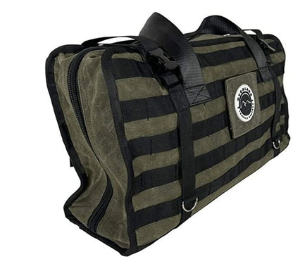 Overland Vehicle Systems Large Recovery Bag with Handle & Straps - #16 Waxed Canvas Storage - Infused with Paraffin Wax Waterproofing - Two Heavy Duty Alligator buckles and Industrial Nylon Handle