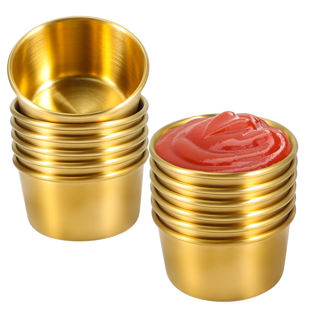 Amytalk Ramekin Sauce Dipping Bowl Mini Sauce Cups Pudding Condiment Cups for Home Party Restaurant (Golden 12PCS 60ml)