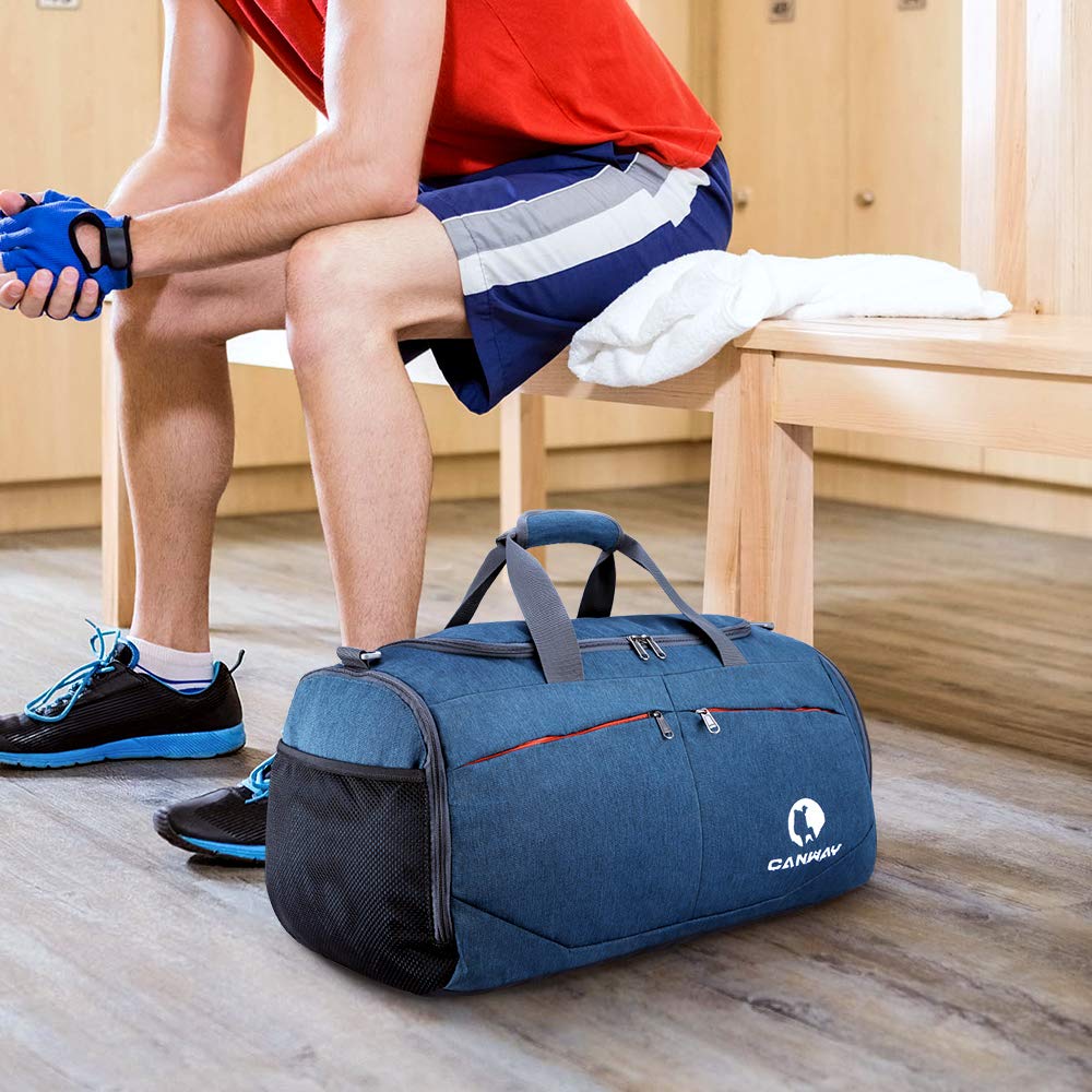 Canway Sports Gym Bag, Travel Duffel bag with Wet Pocket & Shoes Compartment for men women, 45L, Lightweight