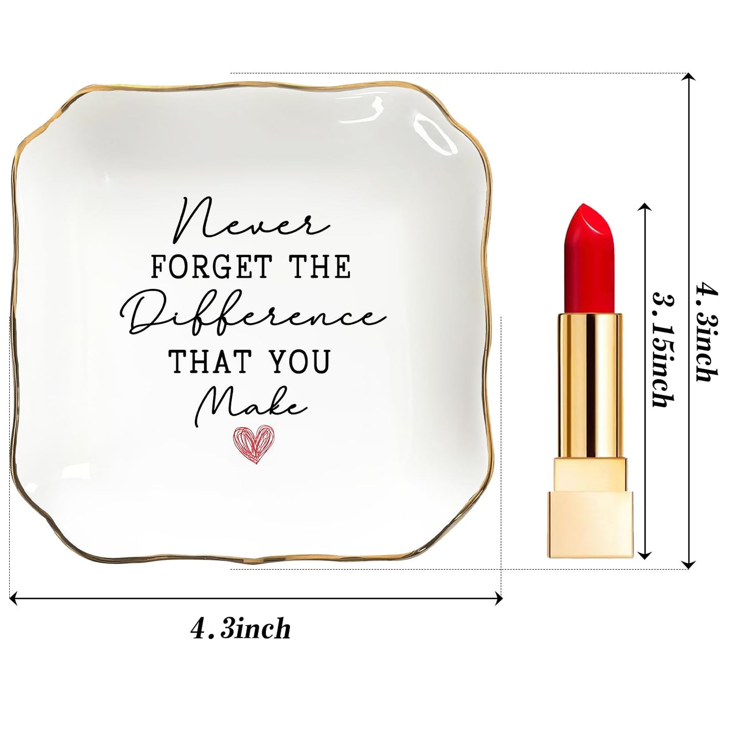 Never Forget the Difference You Make Jewelry Dish – Ceramic Ring Dish Tray for Teacher Appreciation Gifts, Thank You Gifts for Women, Inspirational Trinket Tray Home Decor
