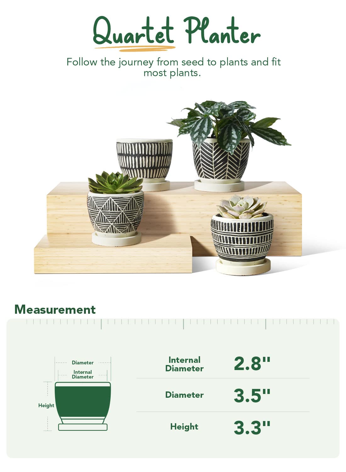 LE TAUCI 3 Inch Boho Succulent Pots, Artisanal Small Succulent Planters, Cement Small Plant Pots for Plants, Box for Mom, Women, Set of 4, Black and Cream White
