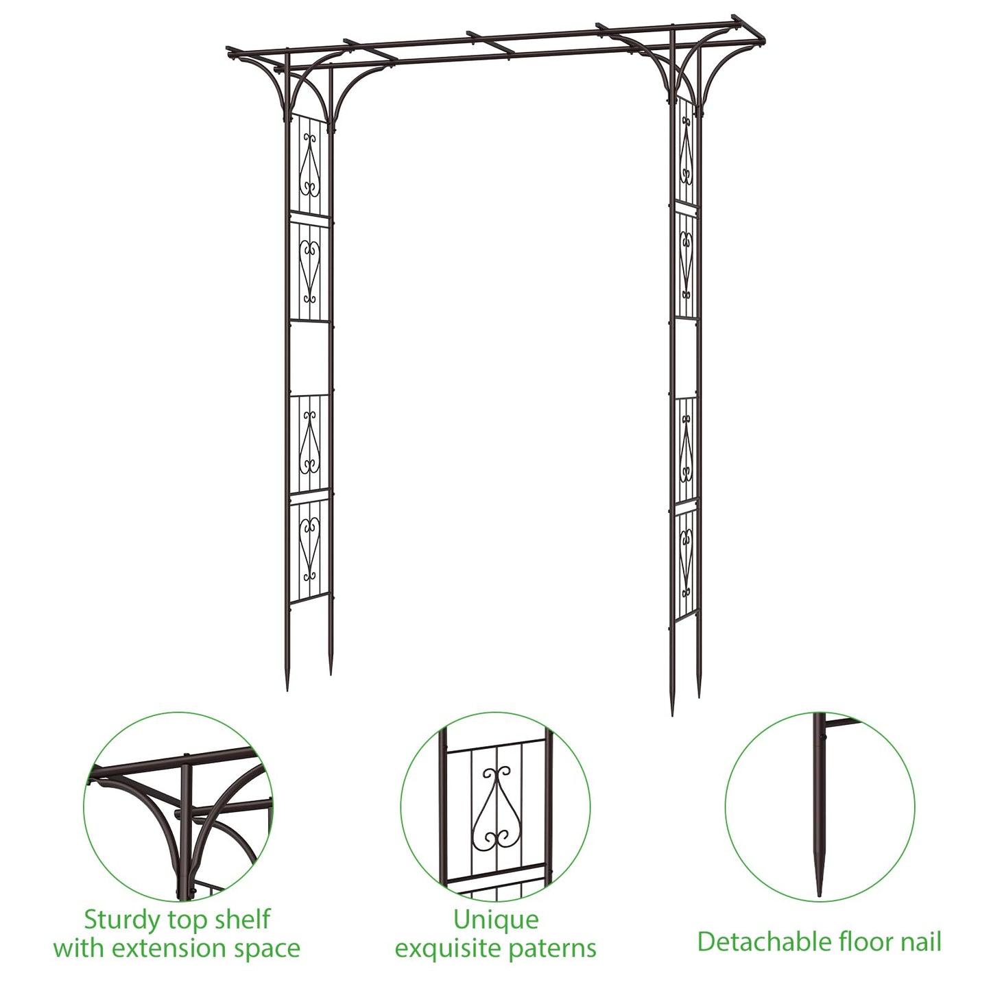 OUSHENG 87in Garden Arbor, Metal Arch Trellis for Climbing Plants Outdoor, Steel Archway for Wedding Ceremony Party Christmas Decoration Decor Pergola Backyard Lawn, Brown