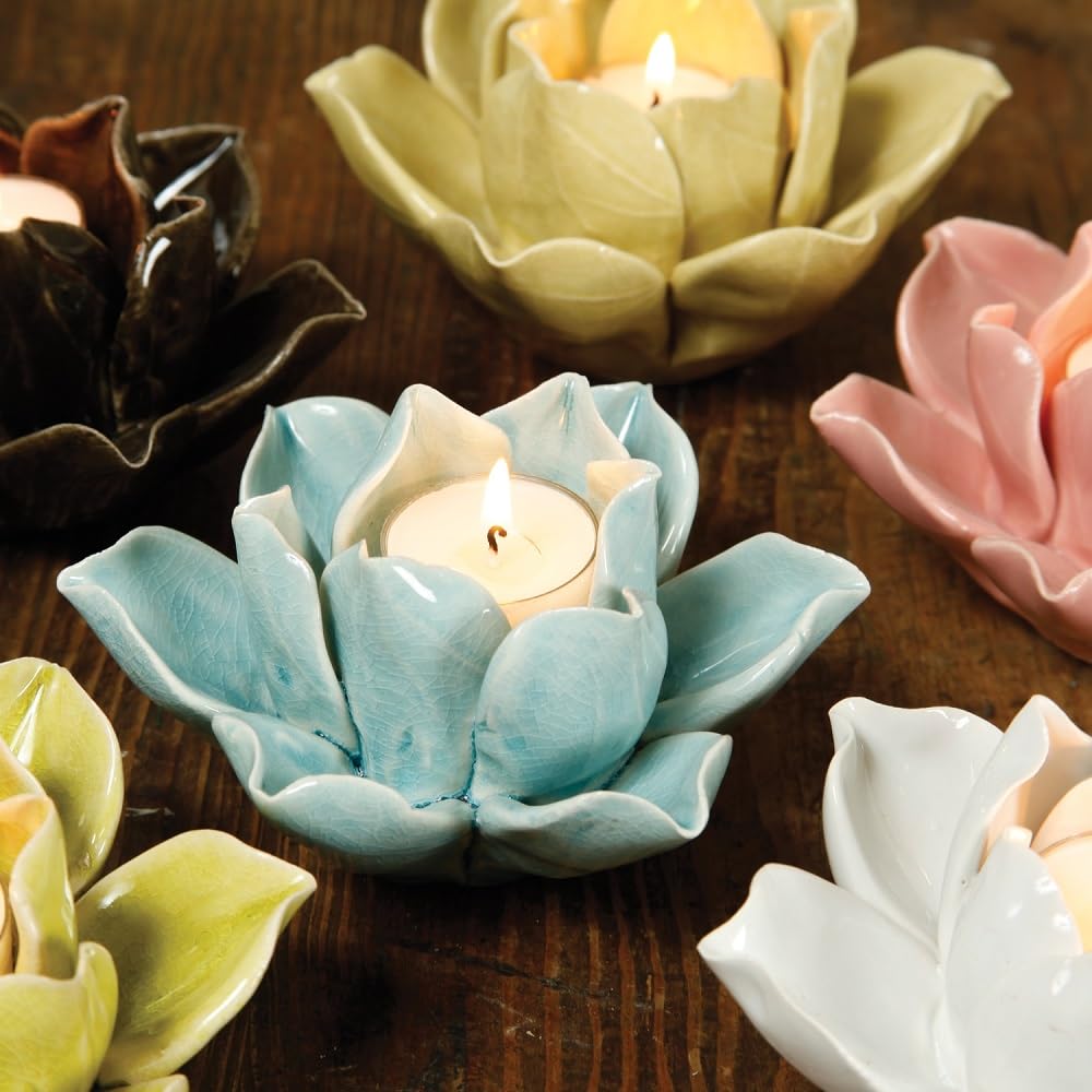 HomArt 7637-14 Lotus Tea Light Holder, Teal