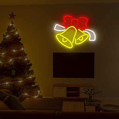 Christmas Neon Sign for Wall Decor Bell Shape Led Neon Signs Dimmable Jingle Bell Neon light for Bedroom Kids Room Bar Xmas Light up signs for Christmas Gifts Party Decor