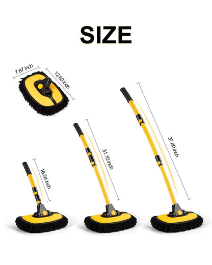 lesasas Car Wash Brush Kit with Extendable 50-102cm Handle, Soft Chenille Microfiber Mop & Mitt, 15° Bend Pole, Scratch-Free Auto Cleaning Tool for Car Van SUV Exterior