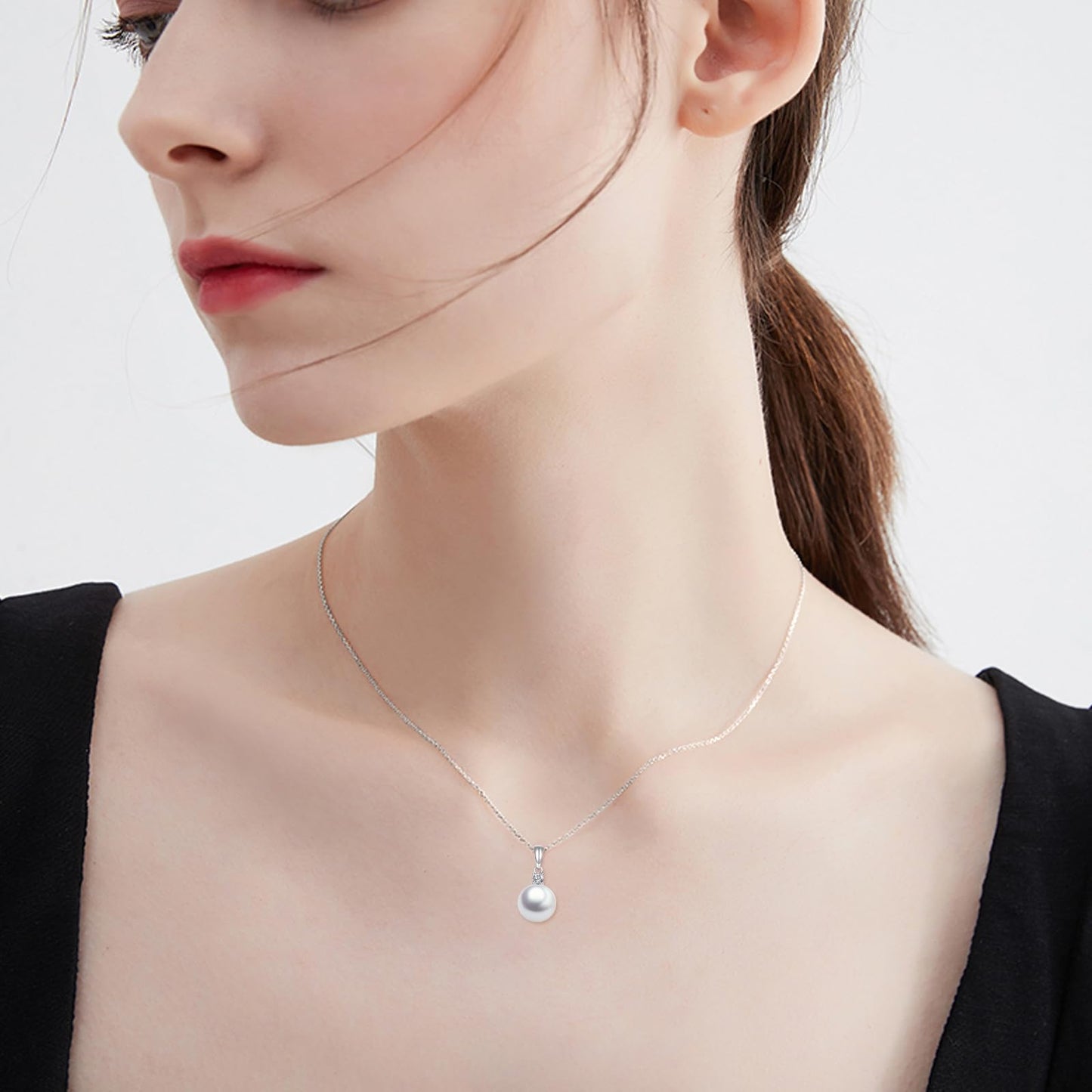 14K Gold Pearl Pendant Necklace for Women (Freshwater Cultured Pearl), Real Gold Present Jewelry Gifts for Wife Girlfriend Mother Mom, 16"-18" (3-white gold)