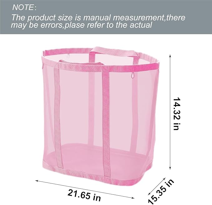 Mesh Bag with Handles, Collapsible Laundry Basket, Foldable Laundry Bag