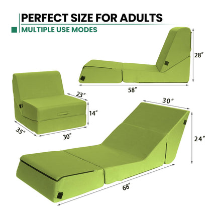 jela Outdoor Sofa, Waterproof Folding Lounge Chair and Sofa, UV Resistant Patio Sofa with Machine Washable Cover, Soft Foam Outdoor Bed Pool Lounge Chaise Chairs (Green)