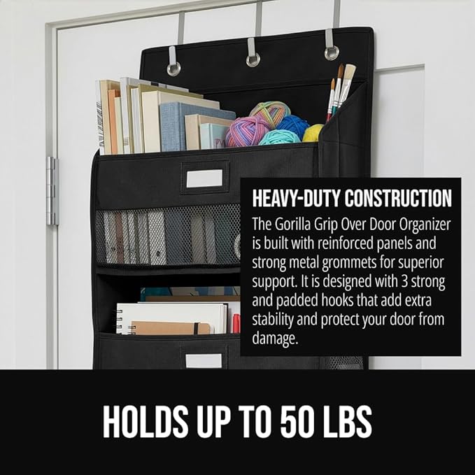 GORILLA GRIP Over The Door Organizer Storage, 5 Deep Hanging Shelves, Holds