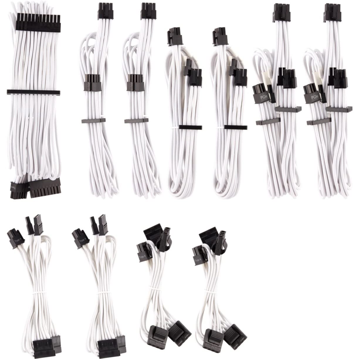 CORSAIR CP-8920224 Premium Individually Sleeved PSU Cables Pro Kit – Black, 2 Year Warranty, White