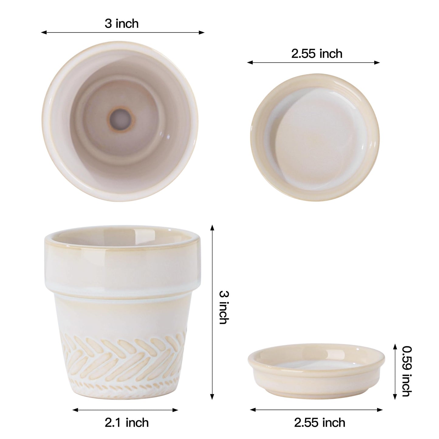 Fayoula Succulent pots,Indoor Small Succulent Bonsai,3 Inch Mini Ceramic Succulent Pots with Saucer and Drainage Hole, Decorative Planter for Succulent, Cactus, Set of 4.
