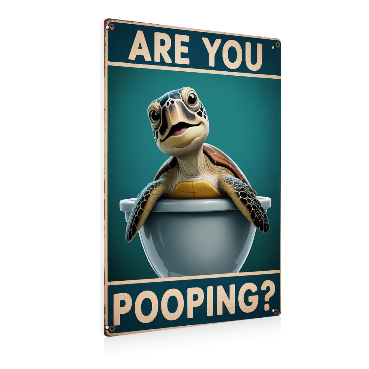 BEASTZHENG Funny Sea Turtle Bathroom Metal Tin Sign – Are You Pooping Turtle Decor, Ocean Theme Wall Art, Tropical Turtle Bathroom Accessories, Sea Life Tin Sign for Restroom