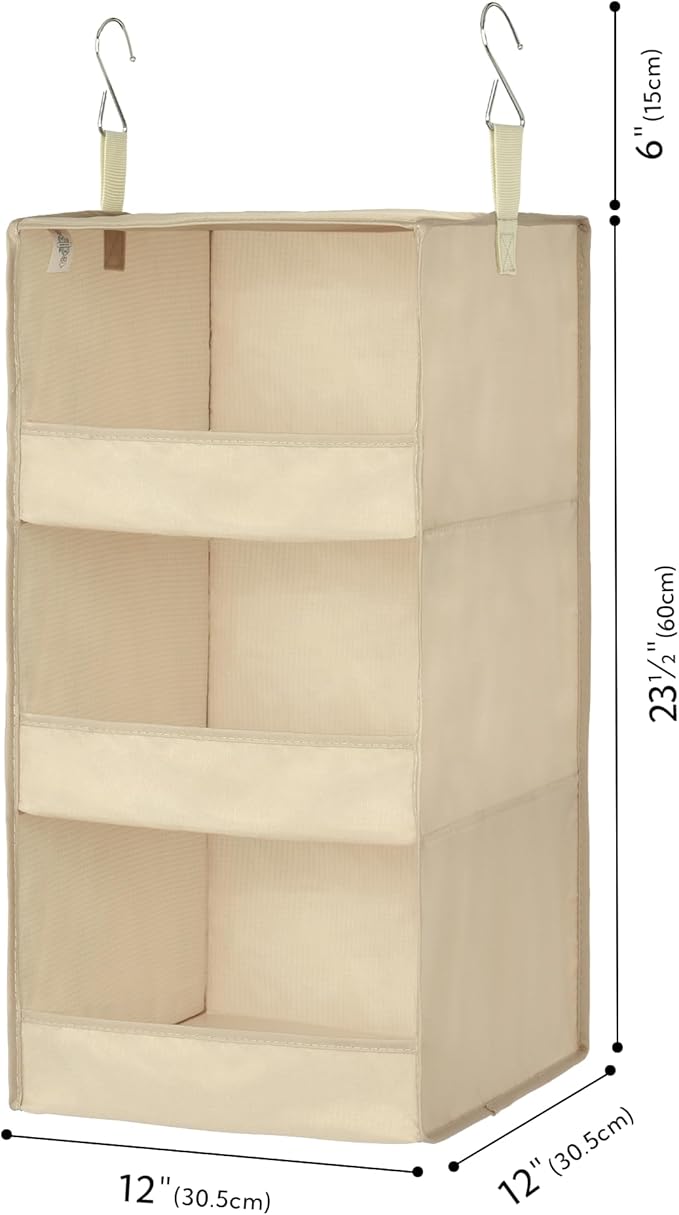 GRANNY SAYS 3-Shelf Hanging Closet Organizer, Khaki Closet Storage Hanging