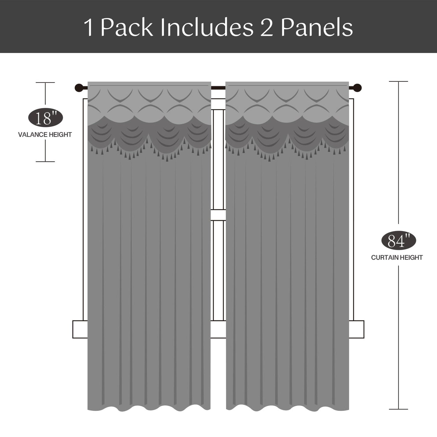 Petrichor Elegant Curtains with Gold Silver Threads 2 Panels Set - Luxury Window Treatment Attached Valance, Sheer Backing, and 2 Tie Backs for Bedroom and Living Room, 54x84 inches, Burgundy