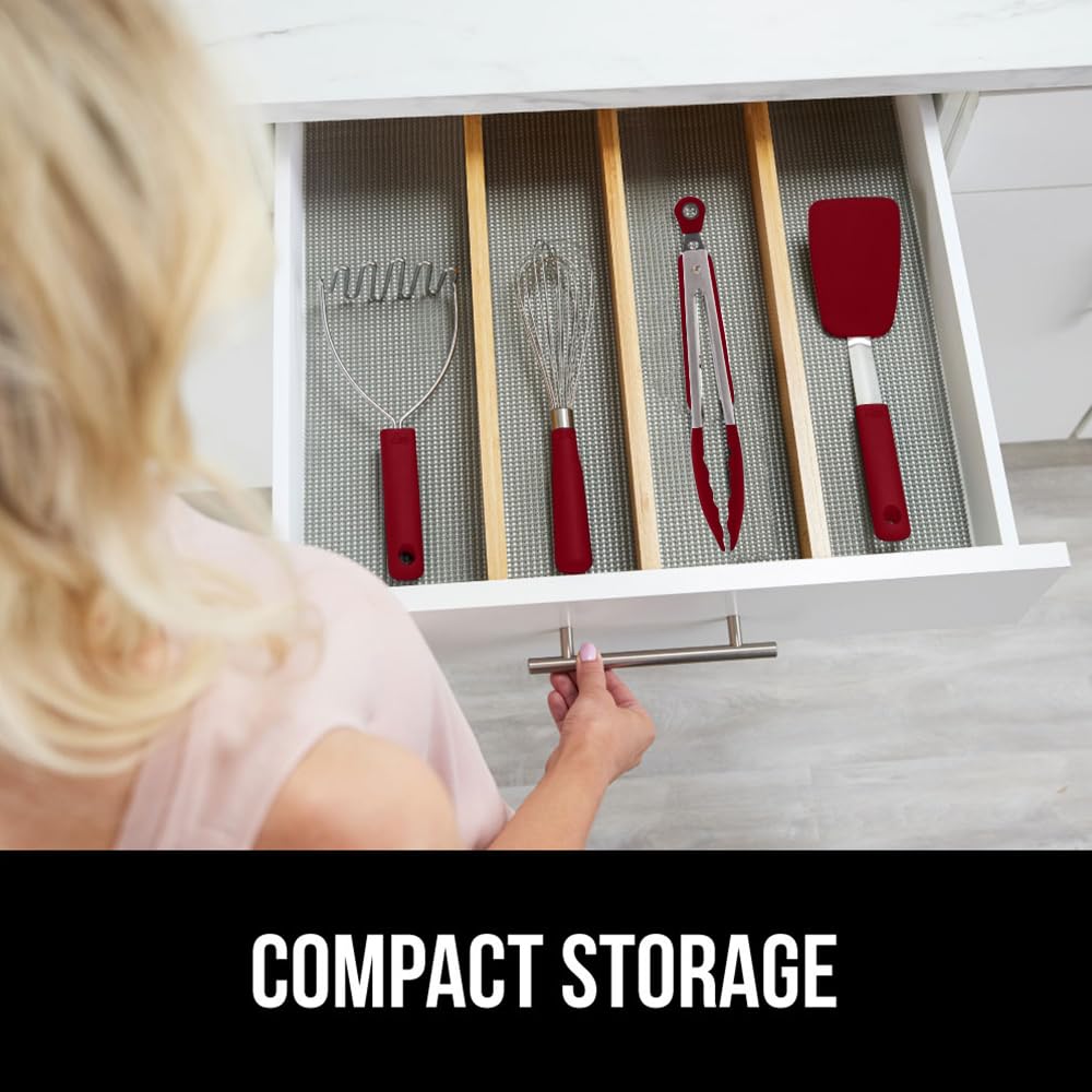 GORILLA GRIP Stainless Steel Heat Resistant Kitchen Tongs for Cooking, 9 + 12 Inch, Set of 2 BBQ Tong, Non Scratch Silicone Tip for Pan, Strong Grip, Grab Food, Toss Salad, Air Fryer, Pull Lock, Black