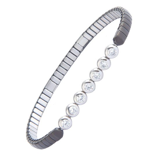KYOSI Magnetic Bracelet for Women Energy Balance Stainless Steel Bracelet Magnet jewelry Stretches Elastic Small Bracelet (Silver+Black)