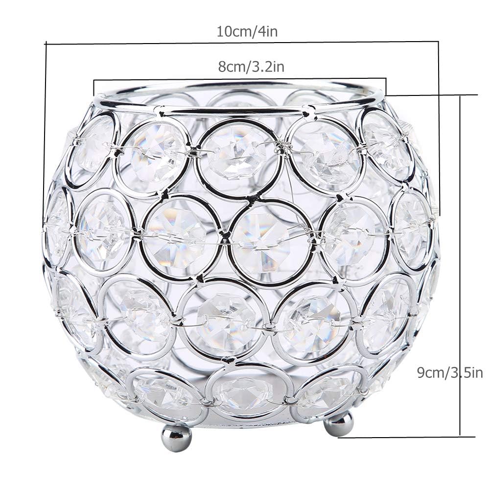 Crystal Candle Holder Votive Tealight Candle Holders for Wedding Home Table Decor 10x10x9cm/ 3.9x3.9x3.5in (Silver)